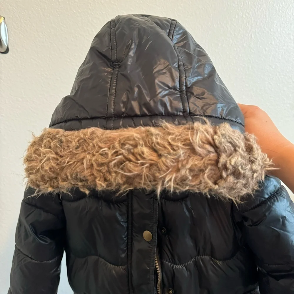 Unisex Girls Boys Toddler Fur Trim Hooded Frost Free Black Puffer Jacket  5T